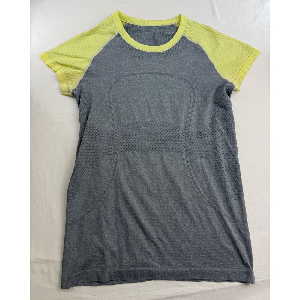 Lululemon Swiftly Tech Short Sleeve Crew Grey Neon Yellow Size 10 Running Top
